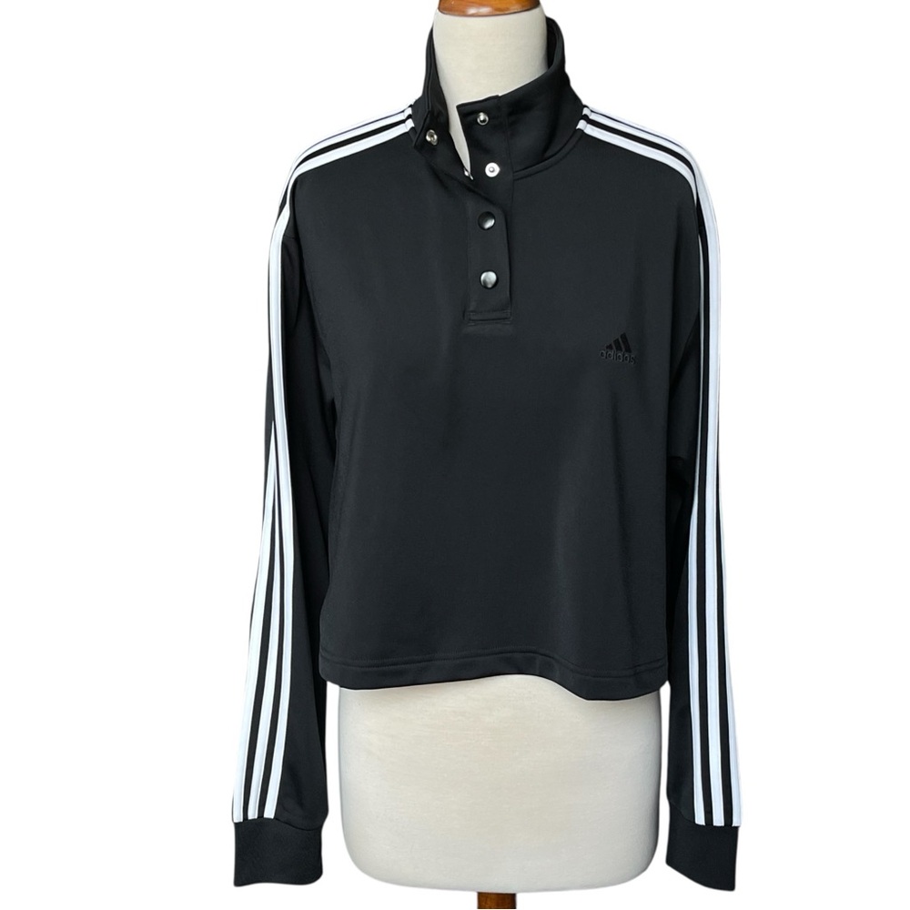 Adidas Black and White Cropped 1/4 Snap Pullover Tricot Jacket NWT Size Large - Picture 3 of 16